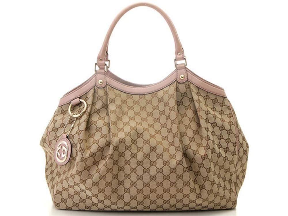 Gucci Sukey Tote Bag Beige Cream Pink Canvas Leather